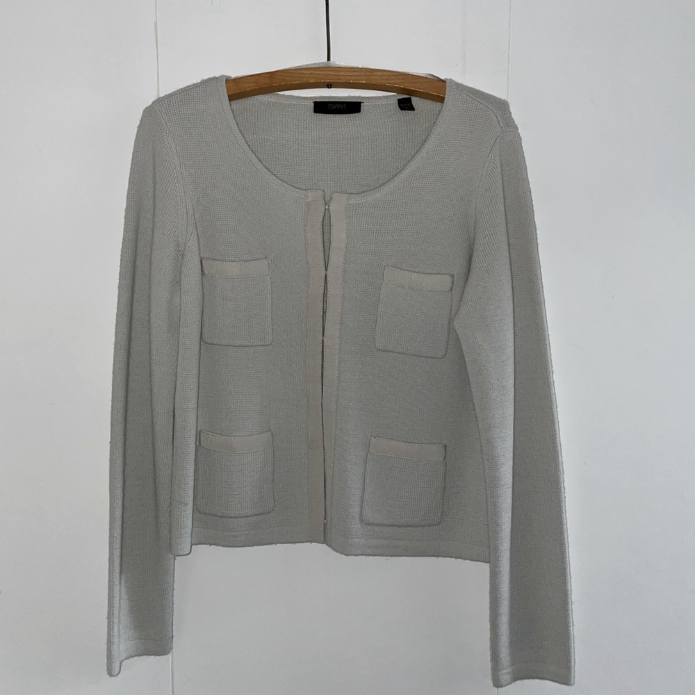 Light grey ESPRIT cardigan with grosgrain trim
